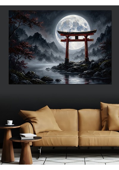 Gece Vakti Japon Kapısı Torii Dekoratif Kanvas - Mdf Ahşap Tablo