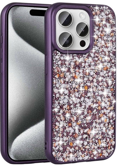 Apple Uyumlu iPhone 15 Pro Max Kılıf Parlak Taşlı Tasarım Zore Linea Diamond Kapak Derin Mor