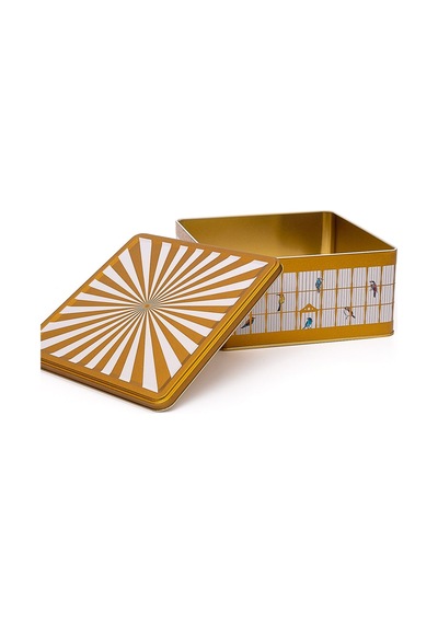 Bird Cage Desenli Kare Metal Saklama Kabı 23.5 x 23.5 x 11 CM 5.8 L Çok Renkli