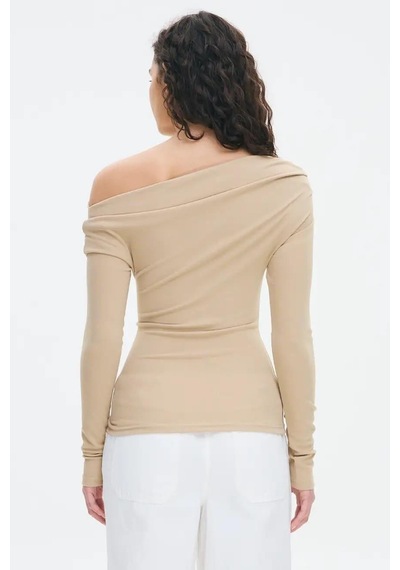 Seeh Bej Kadın Off Shoulder Uzun Kollu Bluz Sh327