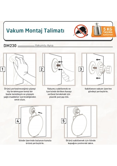 Teknotel Delme Vida Matkap Yok! Vakumlu Banyo Aynası Krom Dm230 Krom