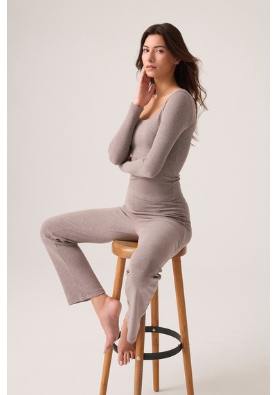 Los Ojos X Ece Vizon Modal Kumaşlı Uzun Kollu Eşofmanlı Pijama Takımı Ribbed Pj2 Vizon Vizon