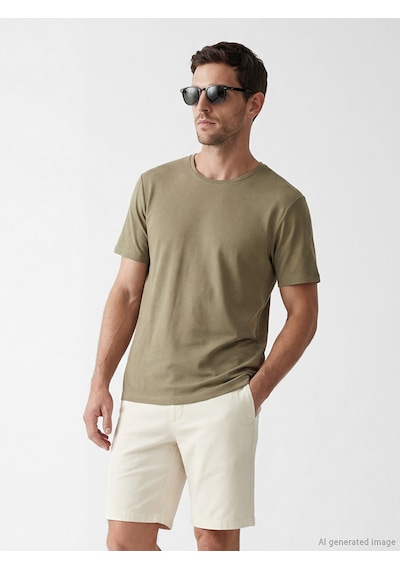 Lcwaıkıkı Classic Haki Slim Fit Basic Soft Touch Tişört