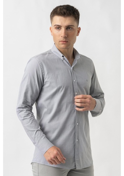White Stone Aarburg G45044 Pamuklu Regular Fit Oxford Gömlek Gri-gri Gri