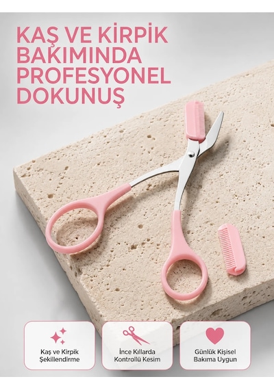 Taşınabilir Kaş Ve Kirpik Düzenleme Makası Ergonomik Tasarım Yeni Nesil Pembe