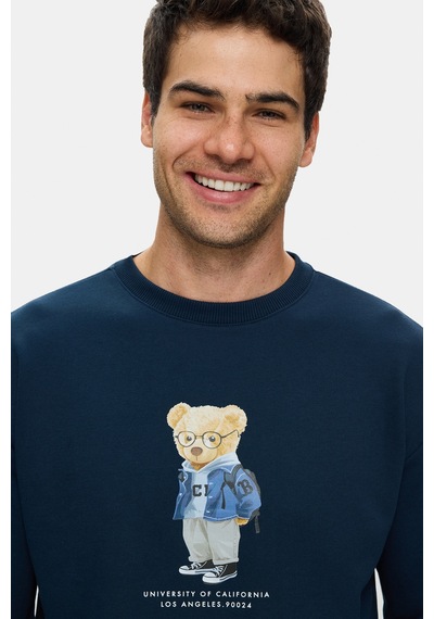 UCLA Rocky Lacivert Bisiklet Yaka Pamuklu Baskılı Loose Fit Erkek Sweatshirt