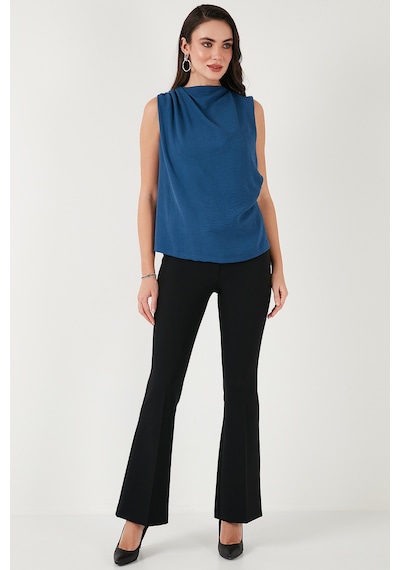 Lela Slim Fit Dik Yaka Omuz Büzgülü Bayan Bluz 6527836 Indigo