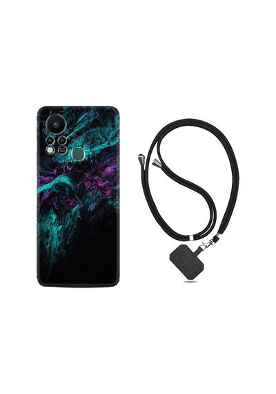 Infinix Hot 11S Kılıf İpli Boyun Askılı Desenli Silikon Abstract Green 1302