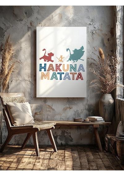 Hakuna Matata Yazılı Ev Ofis Mutfak Salon Duvar Dekorasyon Kanvas Tablo