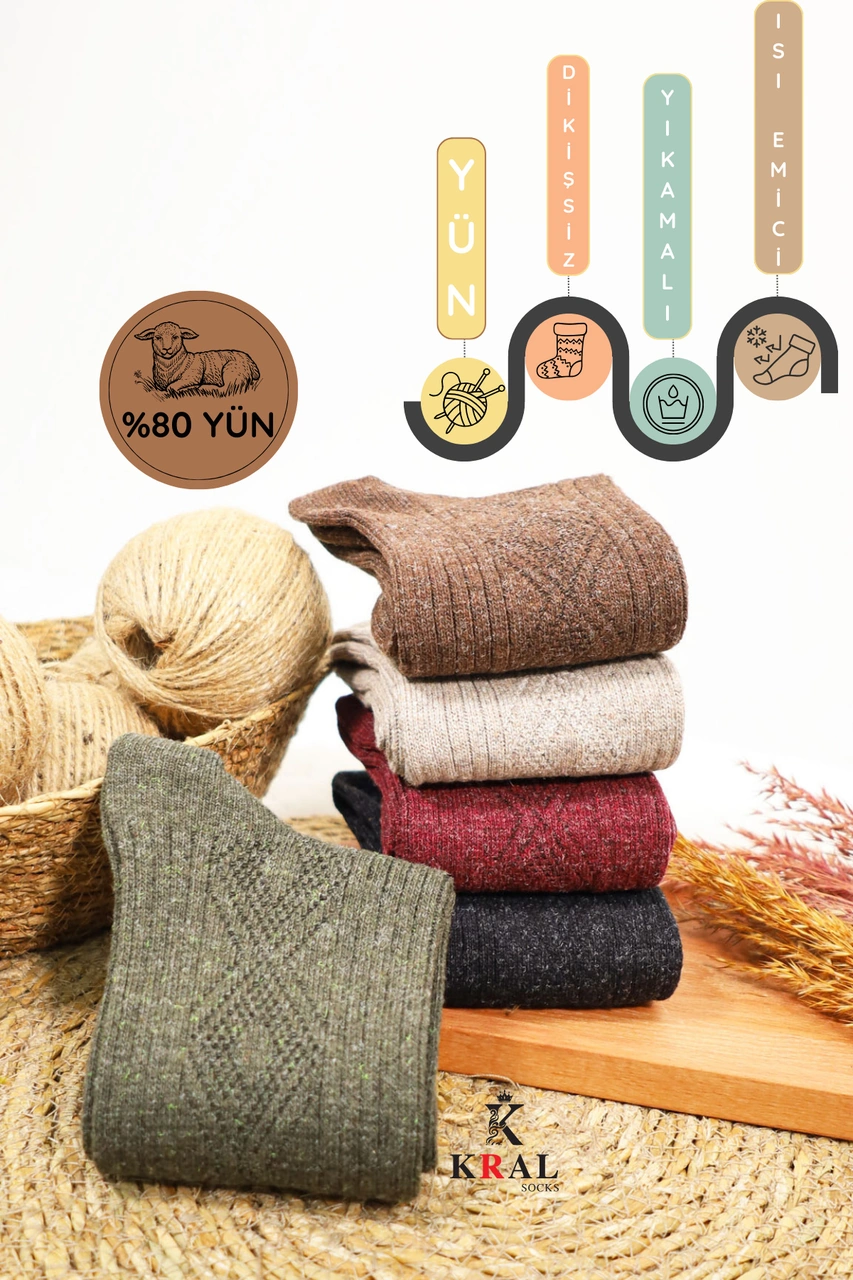 Miss Lana Ladies Socks Kışlık 5 Çift Lambswool Kadınlar Için Termal Kutulu Dikişsiz Yün Çorap ASORTİ