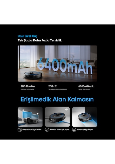 Şımart Katya Ü Akıllı Robot Süpürge 15000Pa Otomatik Mop Yıkama Ve Kurutma Siyah