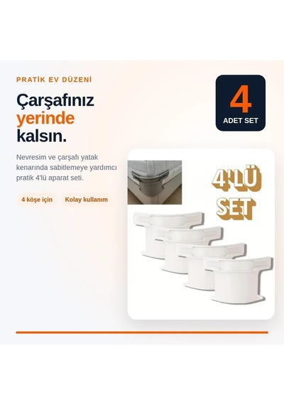 4'lü Nevresim Ve Çarşaf Sabitleyici Yatak Köşe Tutucu Kaymayı Önleyen Pratik Aparat Rekli