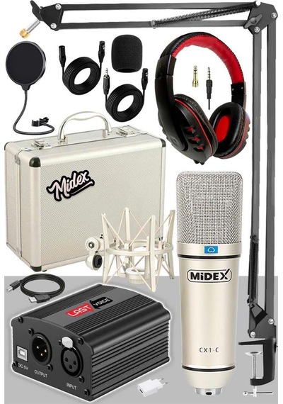 Midex Cx1-c Mikrofon Phantom Power Kulaklık Stand Shock Mount Filtre Paketi