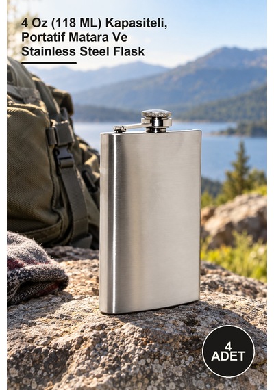 4 Adet Paslanmaz Çelik Matara 4 Oz 118 Ml Kapasiteli, Portatif Matara Ve Stainless Steel Flask