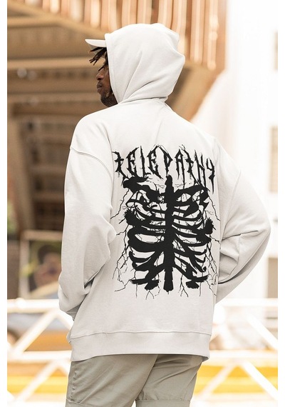 Sevbano Telepathy Baskılı Unisex Oversize Tasarım Hoodie Beyaz