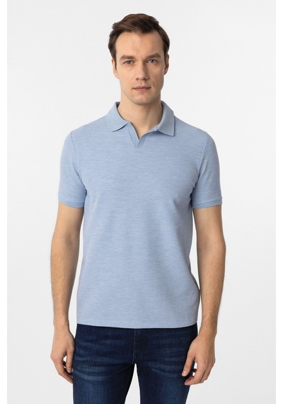 Süvari Regular Waffle Kumaş V Patlı Polo Yaka Nefes Alabilen T-shirt Buz Mavi