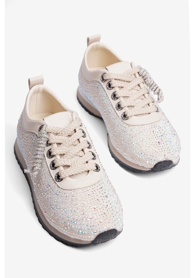 Mubiano Kadın Süet Sneaker Taşlı Bağcıklı Mely Bej