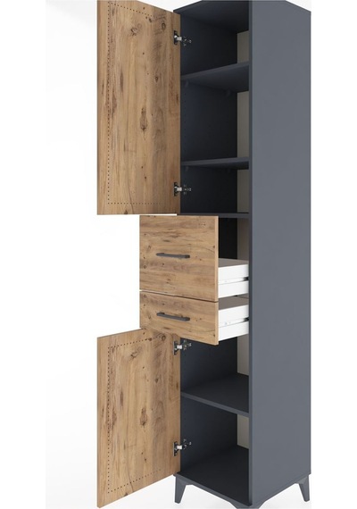 Hyperion Dolap 4 Raflı 2 Çekmeceli 2 Kapaklı 44x44x221 Antrasit-çam Antrasit