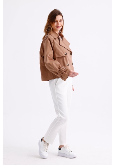 Pastelastore %100 Pamuk Gabardin Astarlı Oversize Geniş Kalıp Kadın Crop Kısa Trençkot 1122 Koyu Bej Pastelastore %100 Pamuk Gabardin Astarlı Oversize Geniş Kalıp Kadın Crop Kısa Trençkot 1122 Koyu Bej