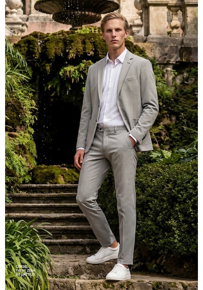 Erkek Grı Slim Fit Dar Kesim Mono Yaka Casual Ceket Grı