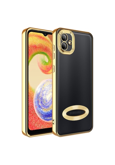 Zore Galaxy Uyumlu A04 Kılıf Kamera Korumalı Logo Gösteren Omega Kapak - Gold Gold