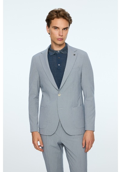 Morven Erkek Lacivert Poliviskon Trend Desenli Slim Fit Mono Yaka Ceket 26ys002006200 Lacivert
