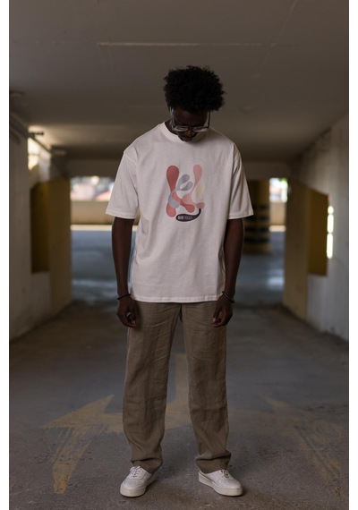 Bisiklet Yaka  Önü Baskılı Oversize Geniş Model T-shirt 001