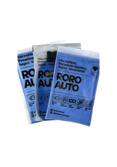Roro Auto Alpler Mavi Mikrofiber Oto Temizlik Seti Araç Kurulama Havlusu Cam Bezi Yıkama Eldiveni
