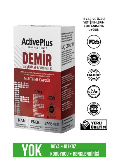 Active Plus Demir Bisglisinat & Vitamin C Multifer 30 Kapsül