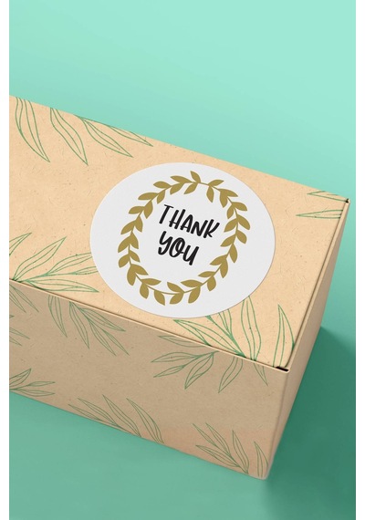 90 Adet Thank You Teşekkür Etiketi Gold Çelenkli 3x3cm St2014 Çok Renkli