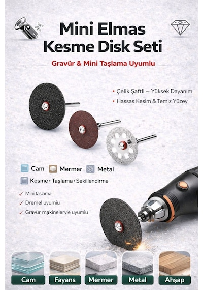 Senbang Mini Kesme Diski Seti Cam, Mermer, Metal, Ahşap Uyumlu Çelik Keser Gravür & Matkap Uyumlu