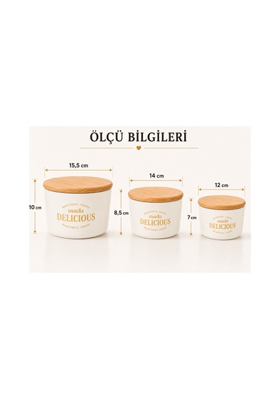 3 Lü Kapaklı Retro Dizayn Saklama Kabı Seti, Bambu Kapaklı, Mika Erzak Saklama Kabı, Bpa, Silikon Contalı Saklama Kutusu Beyaz