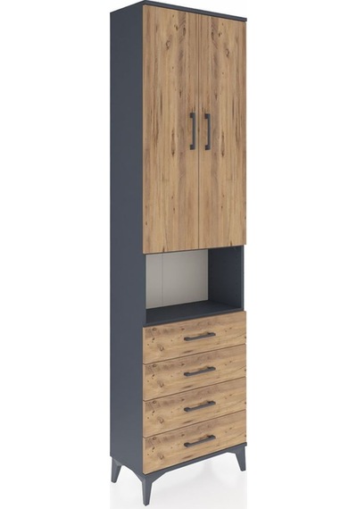 Arges Dolap 3 Raflı 4 Çekmeceli Tek Askılı 60x30x221 Antrasit-çam Antrasit