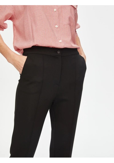 Faik Sönmez Önü Dikişli Slim Fit Örme Kadın Pantolon 00089 Siyah
