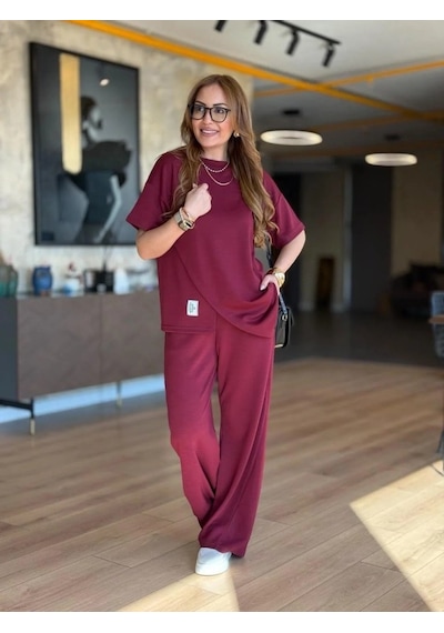 Etiler Collection Kadın Kısa Kollu Bisiklet Yaka Asimetrik Viskon Iki Iplik Bluz Ve Pantolon Ikili Takım Bordo Etiler Collection Kadın Kısa Kollu Bisiklet Yaka Asimetrik Viskon Iki Iplik Bluz Ve Pantolon Ikili Takım Bordo