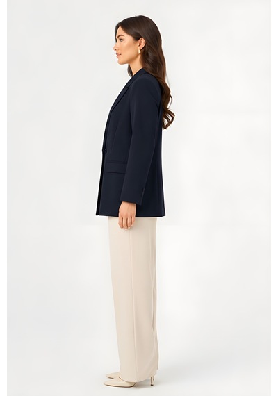 Lili Woman Kadın Kruvaze Lacivert Blazer Ceket Çift Düğmeli, Cep Kapaklı P.3982l