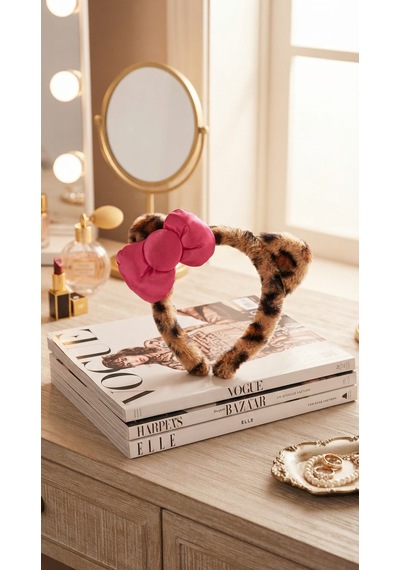 Kidyco.store Pembe Fiyonklu Leopar Desenli Çocuk Tacı Çok Renkli