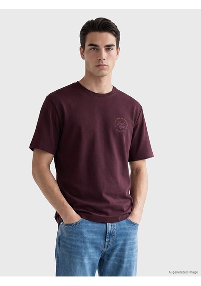 Lcwaıkıkı Classic Bordo Bisiklet Yaka Baskılı Erkek Tişört