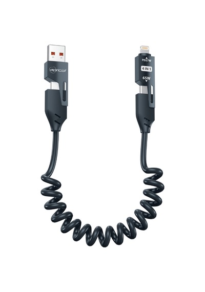 Apricot Apc-sp4ın1 4in1 Spiral Usb-a + Type-c To Type-c + Lightning Hızlı Şarj + Data Kablosu