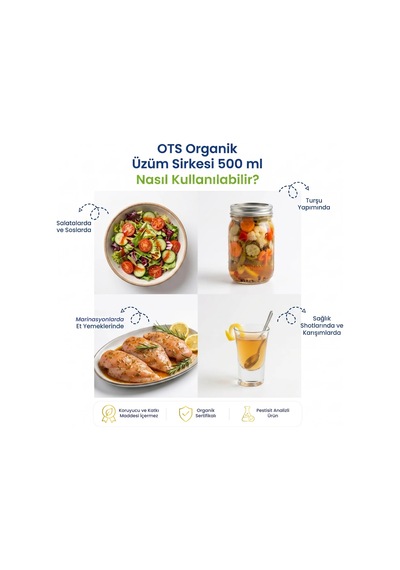 Ots Organik Üzüm Sirkesi 500 ml (Organik Sertifikalı, Pestisit Analizli)
