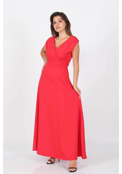 Dip Moda Dipmoda Kadın Omuz Detaylı Kayık Yaka Uzun Abiye Elbise Dp8076 Kırmızı