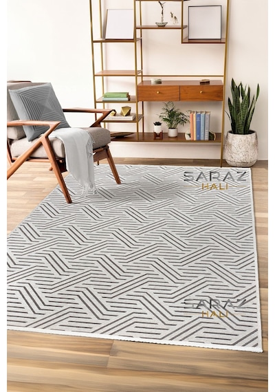 Ada Kilim Modern Salon Mutfak Koridor Kesme Yolluk Dokuma Makine Halısı Zigzag Krem Krem