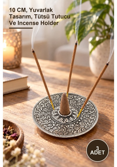 3 Adet Metal Yuvarlak Tütsülük 10 Cm, Yuvarlak Tasarım, Tütsü Tutucu Ve Incense Holder