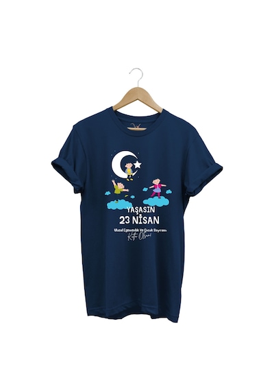 23 Nisan Çocuk Bayramı Baskılı %100 Pamuk Regular Fit Bisiklet Yaka Premium Lacivert T-shirt Lacivert