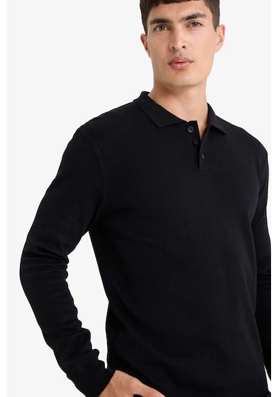 Defacto Standart Fit Polo Yaka Triko Kazak B9713ax25aubk81 Siyah