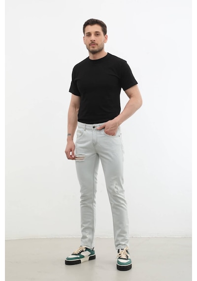 Blue White Erkek Yırtık Detaylı Slim Fit Jean Pantolon Beyaz 32