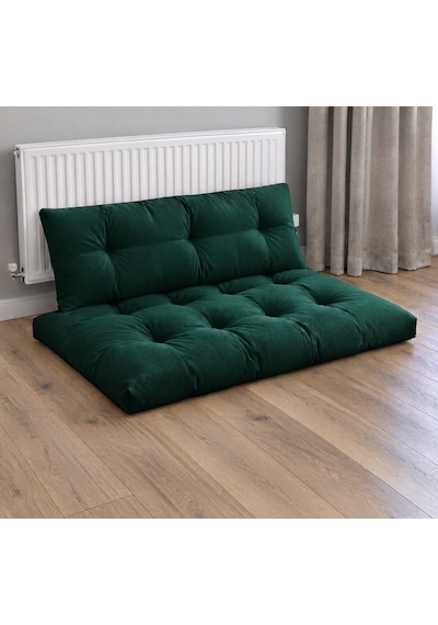 Kadife Döşemelik Kumaştan El Emeği Alt Üst Takım Petek Önü Minder 100x65cm Koyu Yeşil