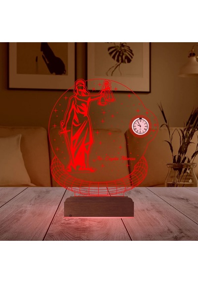 Luvivia Avukata Hediye Hukuk Terazi Adalet Kadın Kişiye Özel Metal Saatli 3d Lamba - Masa Gece Lambası Şeffaf