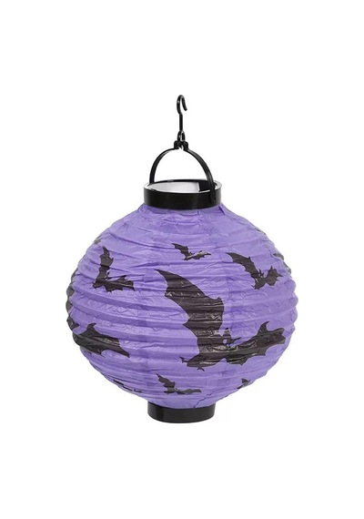 Halloween 20 Cm Led Işıklı Yarasa Desenli Mor Renk Kağıt Japon Feneri Tüm Yaşlar