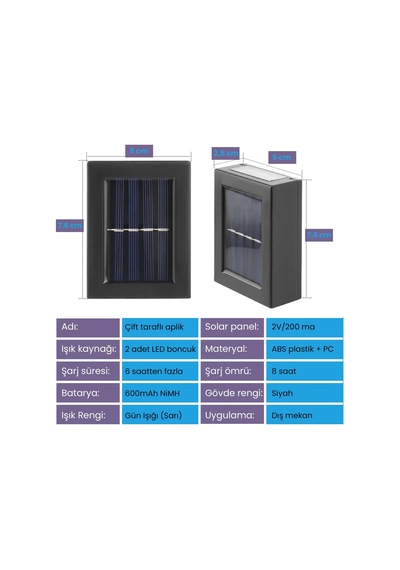 Upway Güneş Enerjili Çift Taraflı Dekoratif Duvar Lambası Solar Aplik 2 Adet Gün Işığı